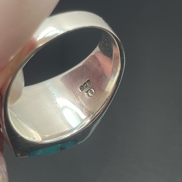 Genuine turquoise size 12 sterling silver 925 aztec mayan style ring